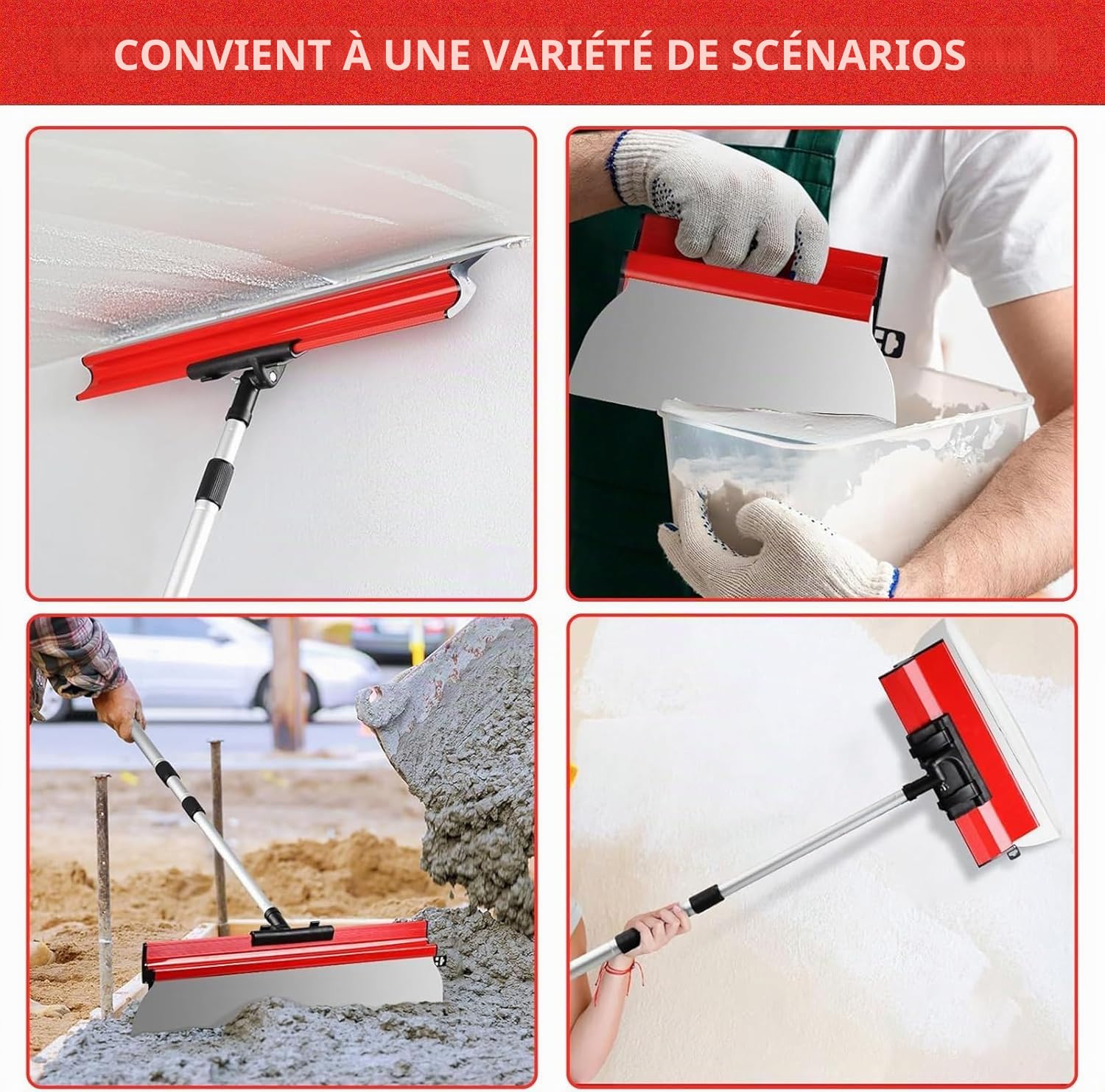 Kit de spatules en acier inoxydable - 0,38 mm et 0,5 mm d'épaisseur - 80 cm / 60 cm / 40 cm / 25 cm - Pour grandes surfaces de travail, décoration murale et construction