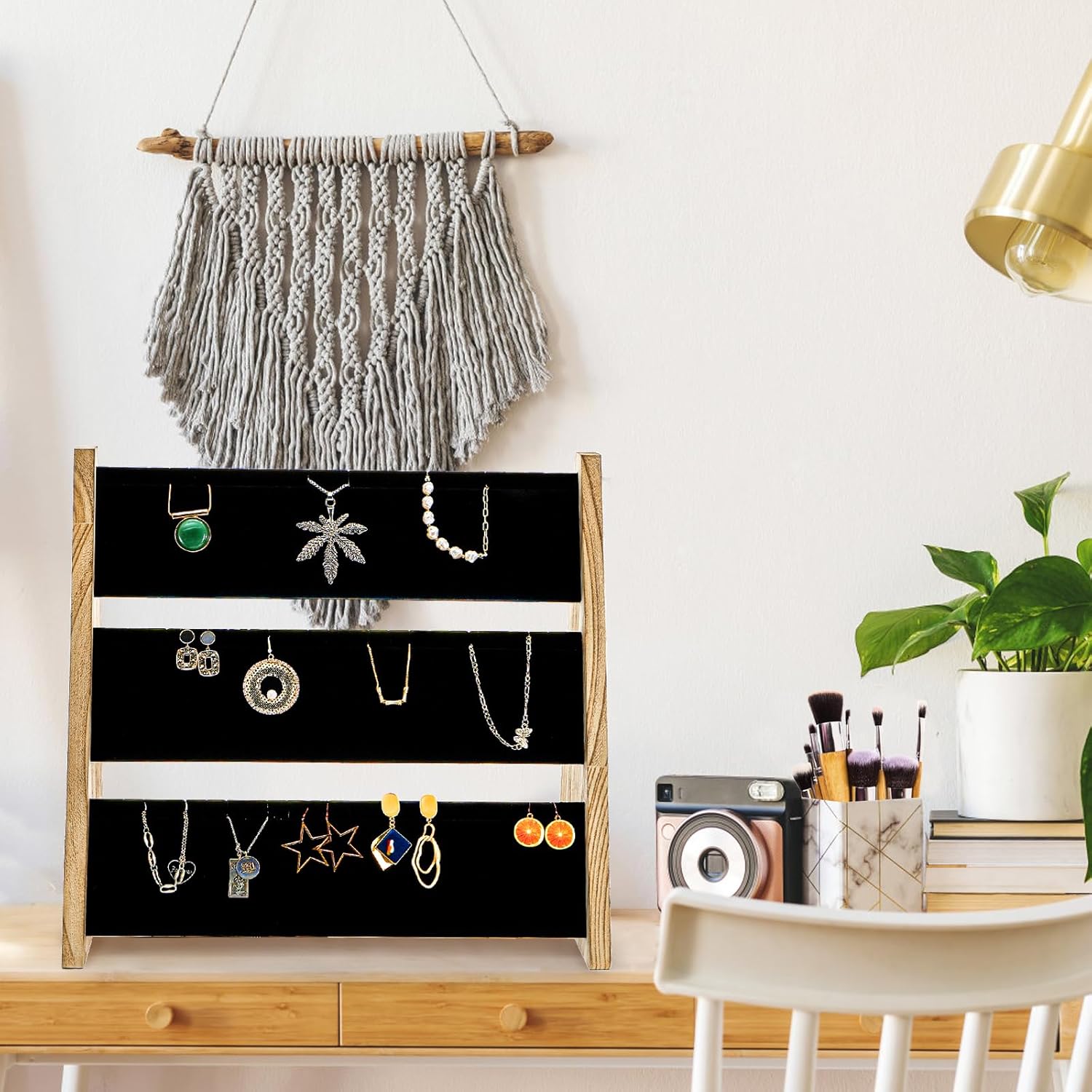 3 Tier Necklace Display Stand, Wood Necklace Holder Organizer with Velvet, 72 Slot Tabletop Jewelry Stand Storage for Selling Bracelets Earring, Home Store Trade Show - Image 5