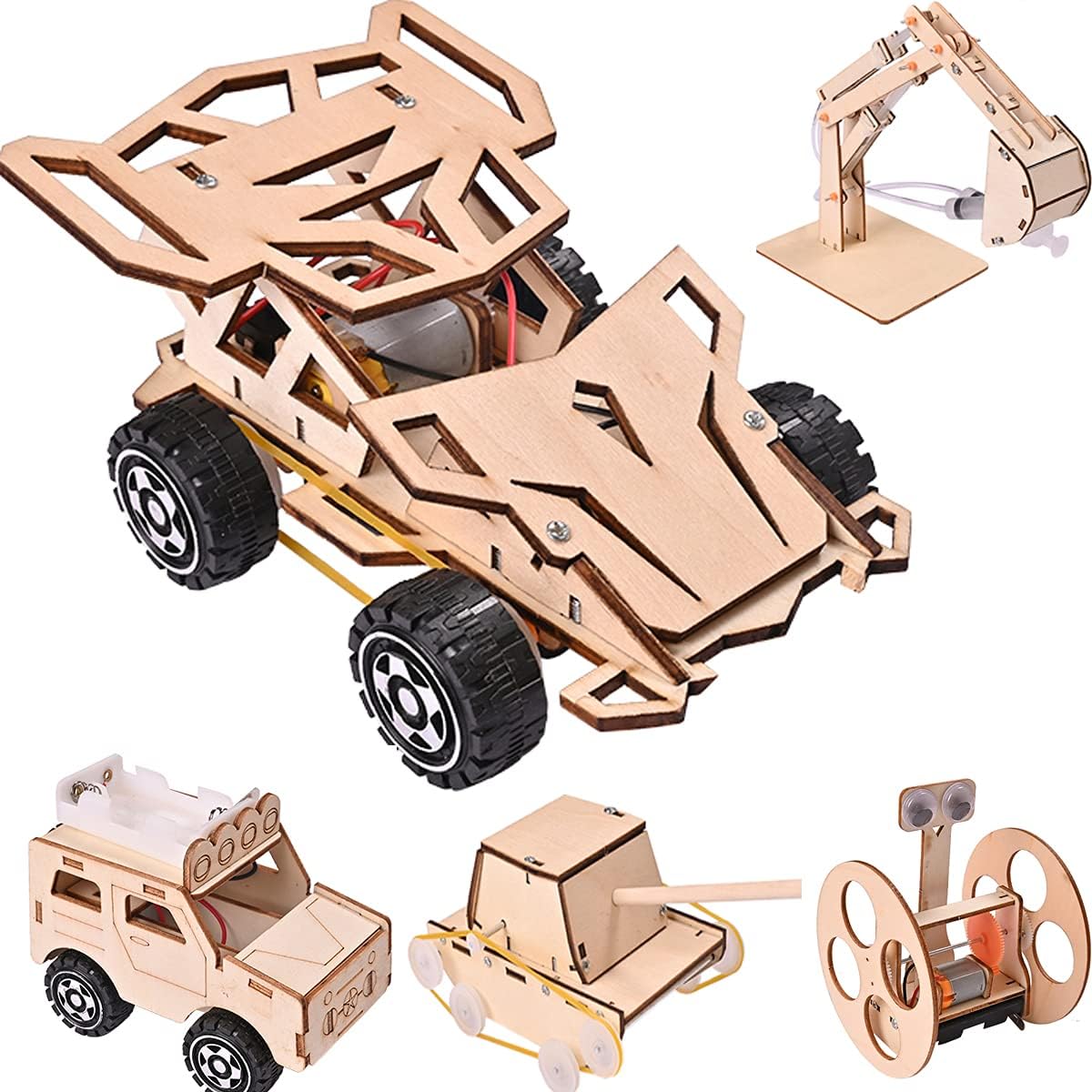 MONT PLEASANT 5 Set STEM Kit 3D Wooden Puzzles Building Assembly Kits Model Cars Science Experiment Projects for Kids DIY STEM Toys Educational Mechanical Construction Engineering Set for Boys Girls : Toys & Games
