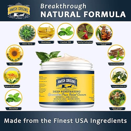 Miniatura 8 de Amish Origins Crema para aliviar el dolor de artritis, 14 onzas, penetrante profundo de máxima fuerza para articulaciones, músculos, rodilla,