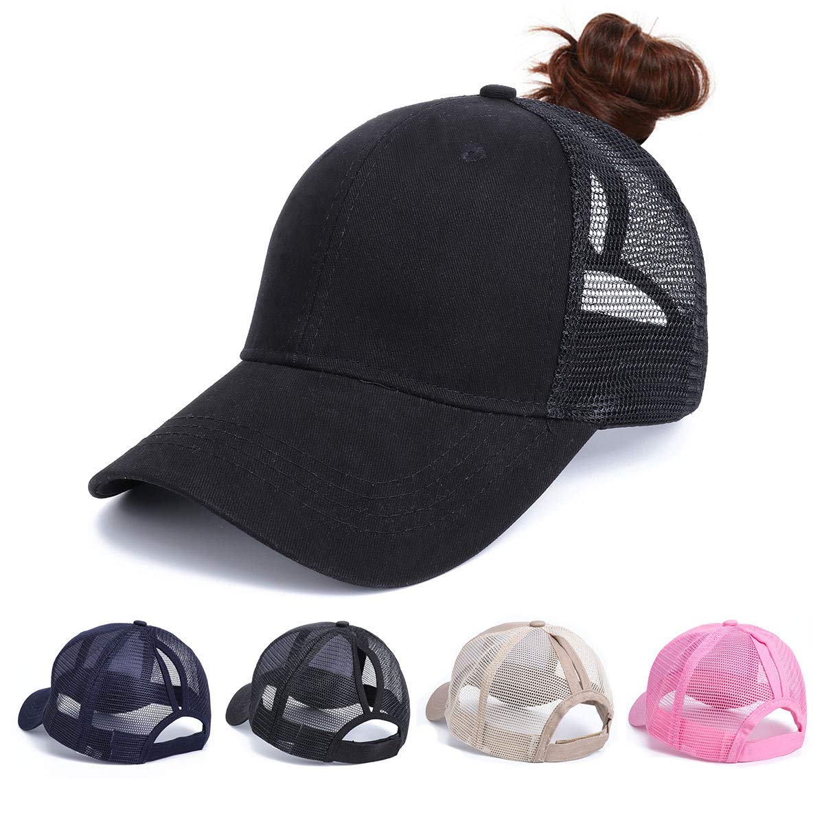 Earnmore Unisex Baseball Cap with Ponytail Opening, Mesh Retro Baseball Cap, Outdoor, Trucker Cap
