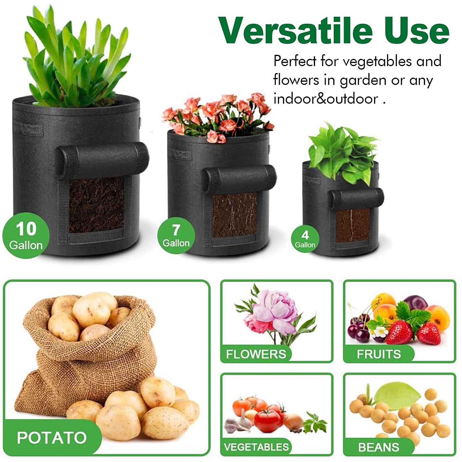 Bolsas de cultivo de patatas para verduras, macetas de jardín con asas y solapa de acceso