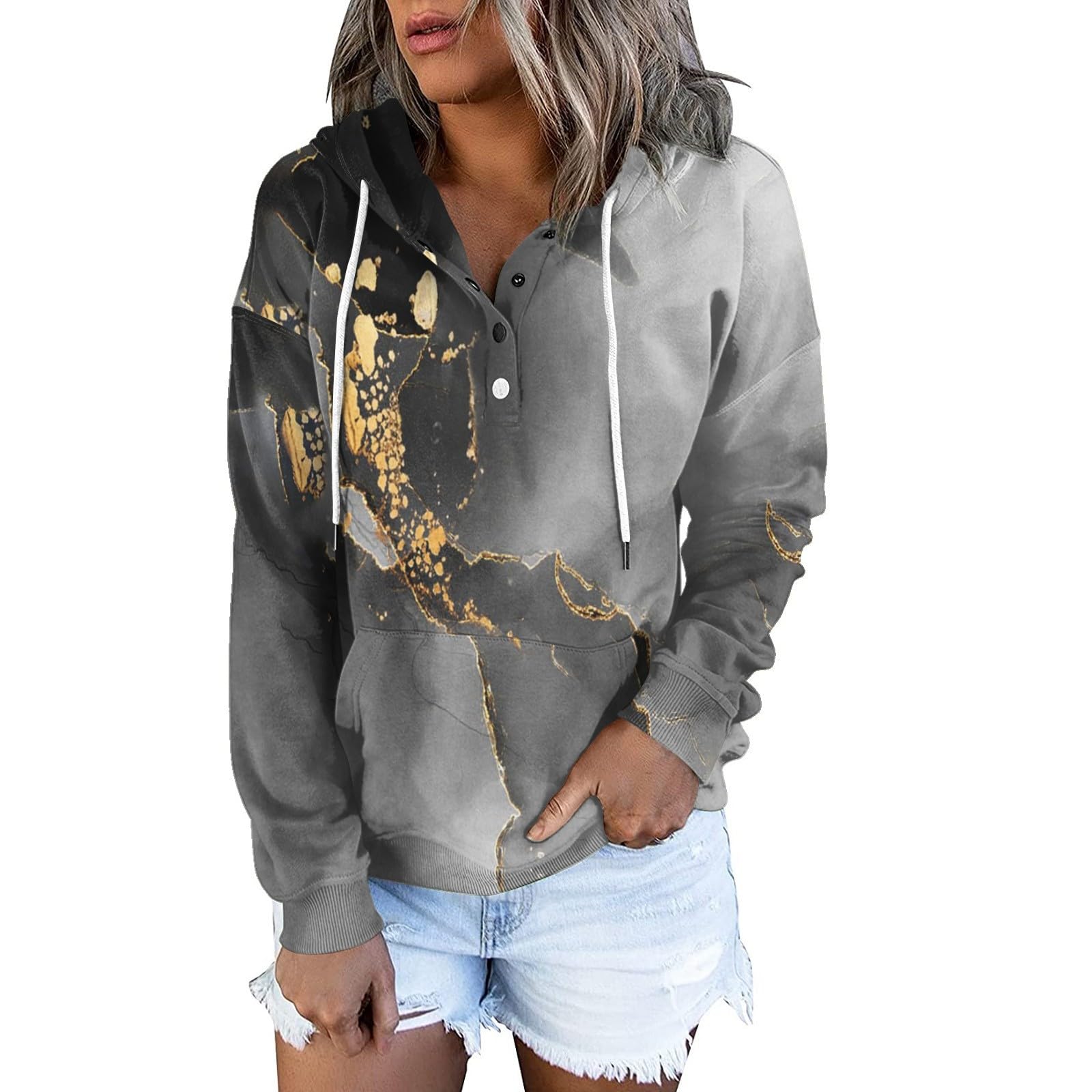 Women's Zip Up Hoodie Casual Fashion Print Long Sleeve Pullover Hoodies Sweatshirts Up Hoodie, S-2XL