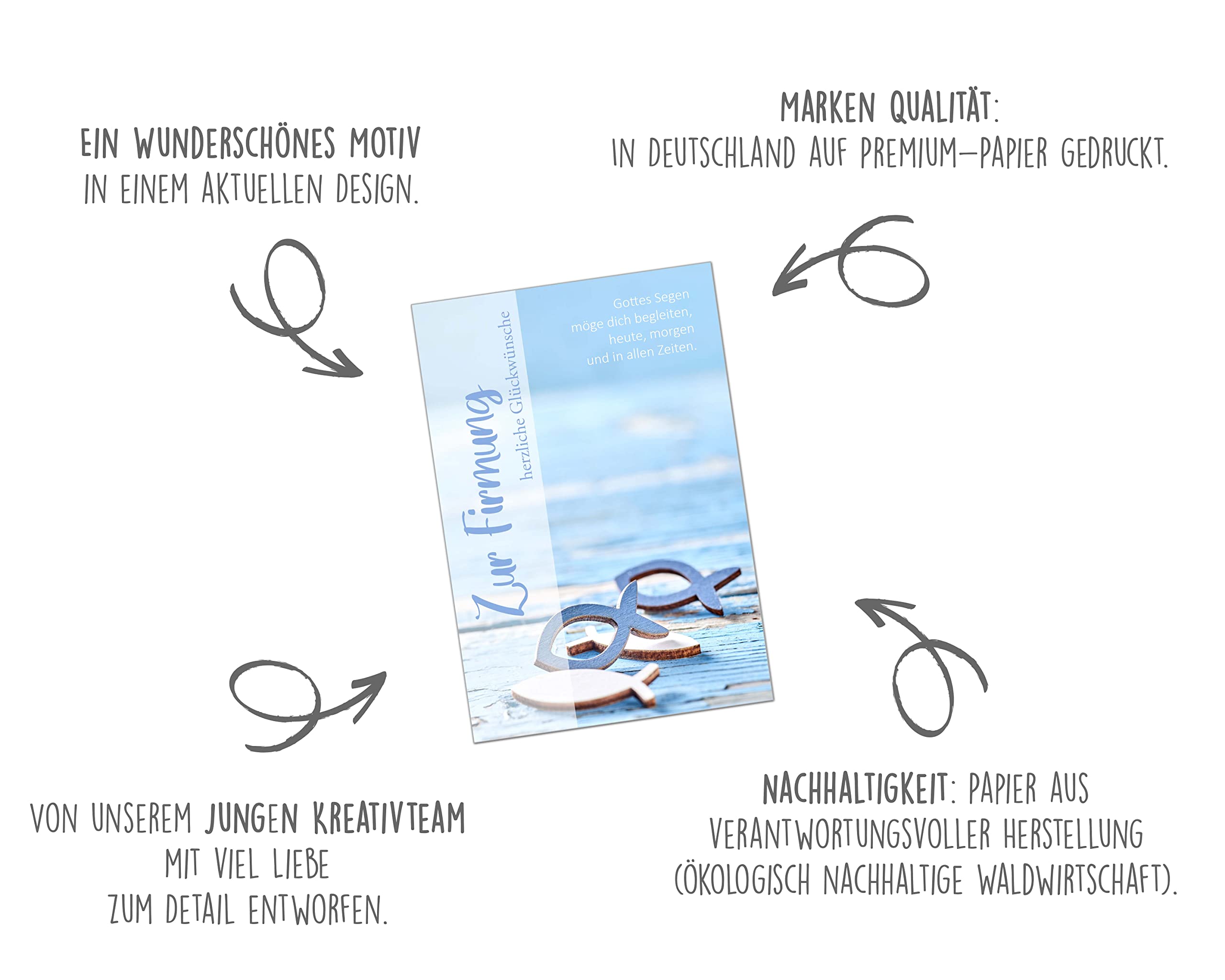 Edition Seidel Biglietto di auguri per cresima con busta. Un singolo biglietto per cresima con scritta in lingua tedesca Herzliche Glückwünsche Fischwünsche Kerzen Jungen Mädchen (KF305 SW023