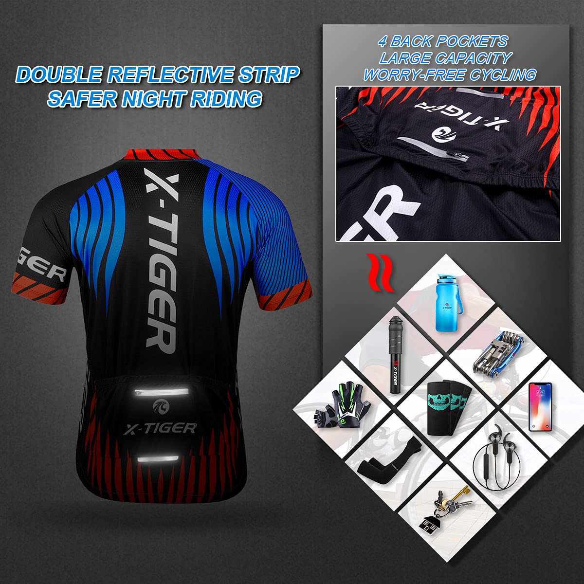 X-TIGER Ciclismo Uomo 5D Gel Salopette Pantaloncini Corti Imbottiti Set di Abbigliamento Ciclista