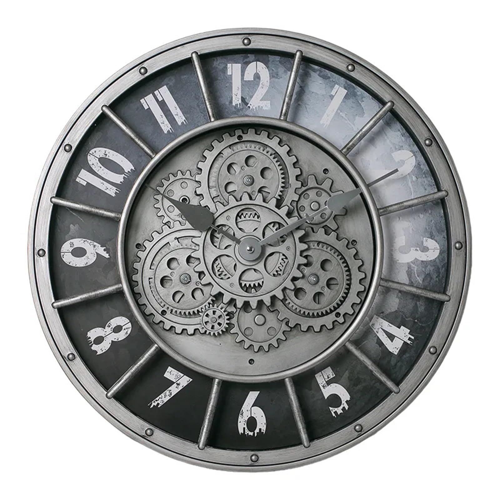 DJSKLDF Wall clock Retro Industrial Roman Wall Clock Gear Rotation Living Room Decorative Stylish Silent Quartz(B)