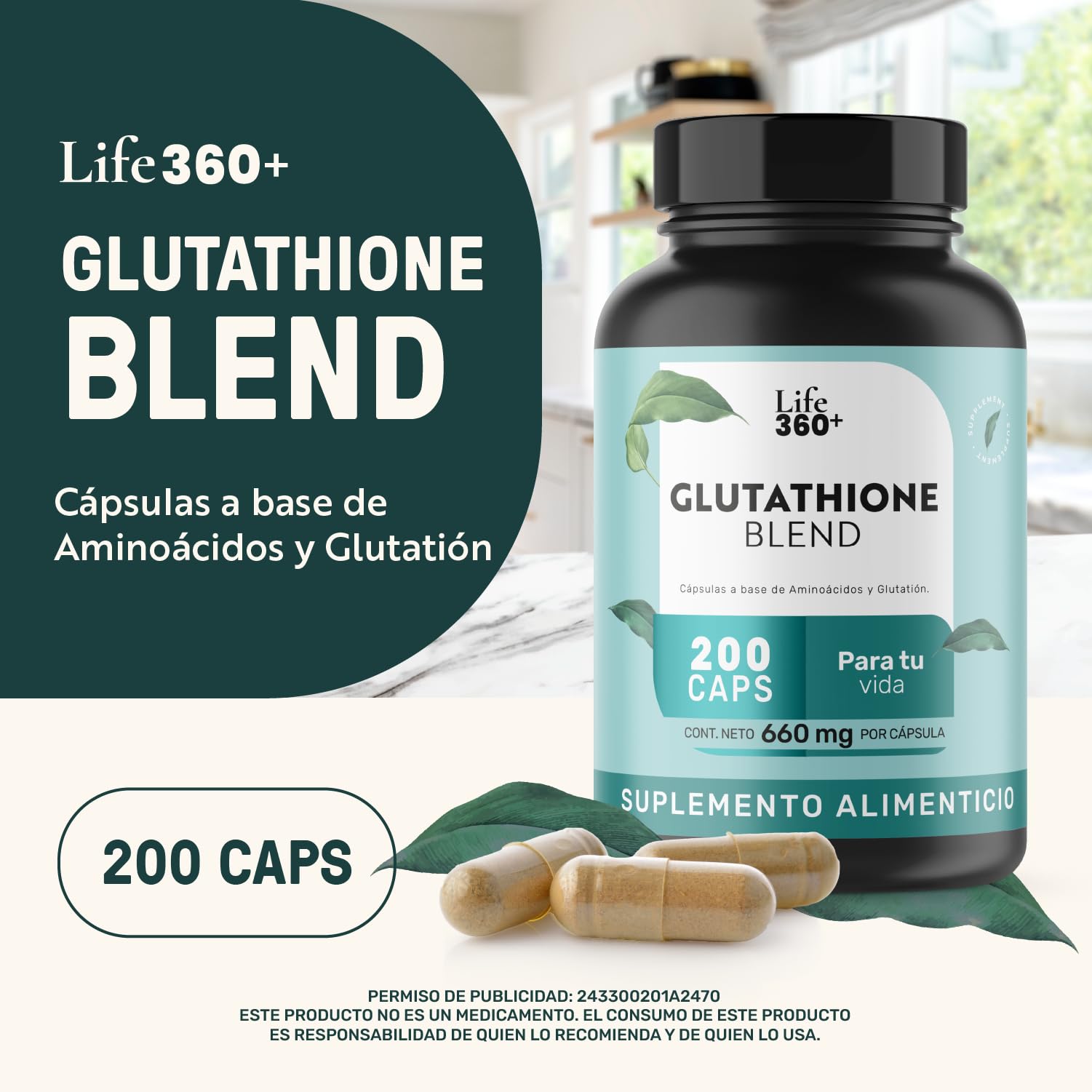 LIFE 360+ Glutation Blend | 200 cápsulas |1320mg por porción