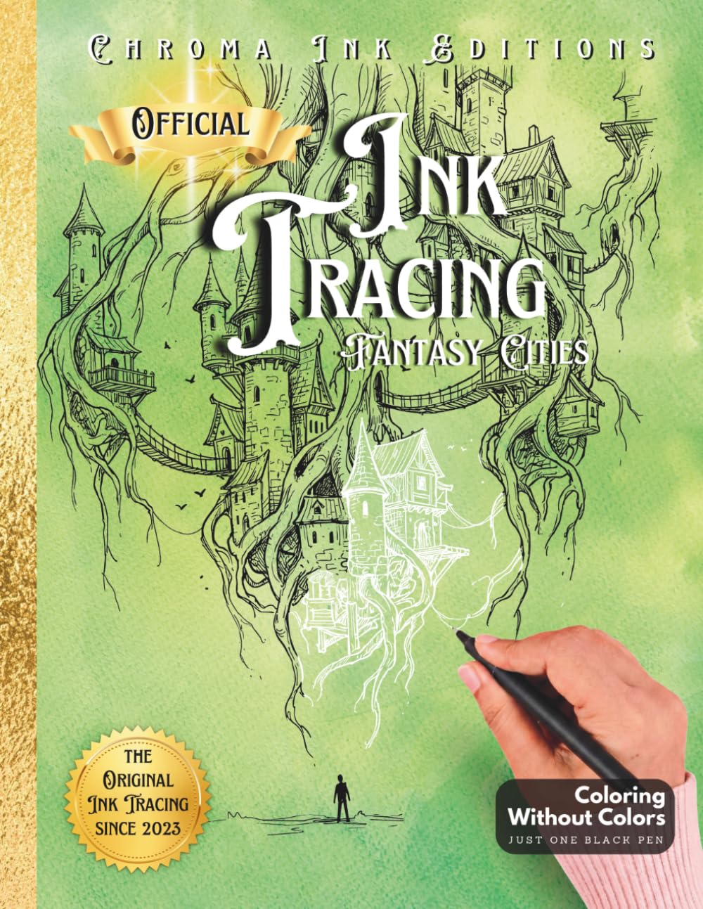 Inkalia Ink Tracing Classic Vol. 2 - Fantasy Cities & Architectural Worlds. A Reverse Coloring Experience. Just Need One Black Pen: Follow the White ... Landmarks & Monuments. Art Book for All Ages