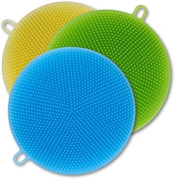 Silicone Sponge for Dish Washing, Dishwasher Safe, Heat Proof and BPA Free, Kitchen Cleaning Sponges for Light Cleaning Tasks, Double Sided Silicone Brush Set of 3, Multicolor