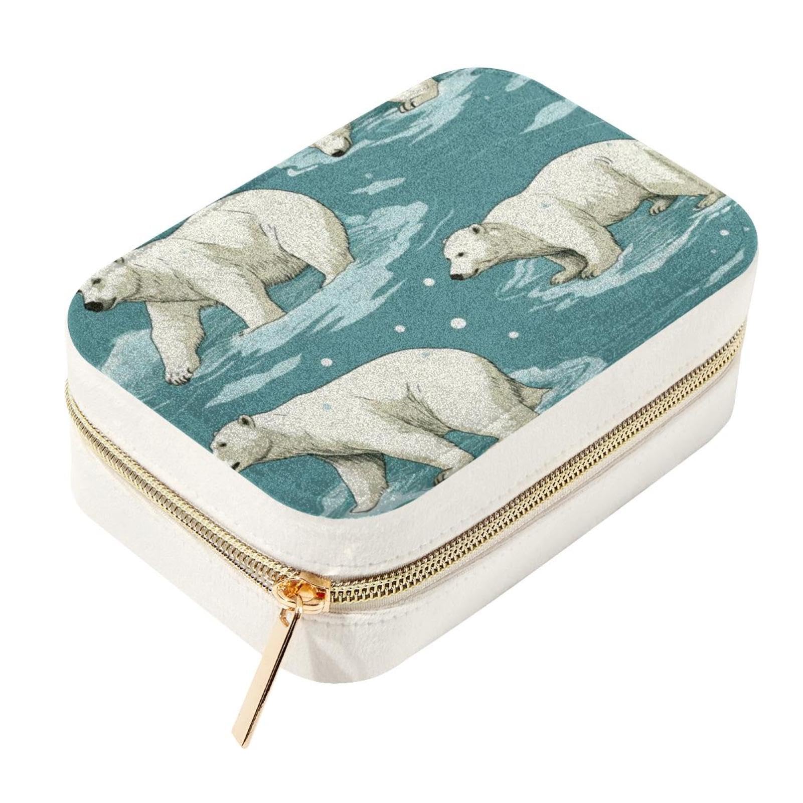 Boîte à bijoux de voyage portable à motif ours polaires pour organiser vos déplacements
