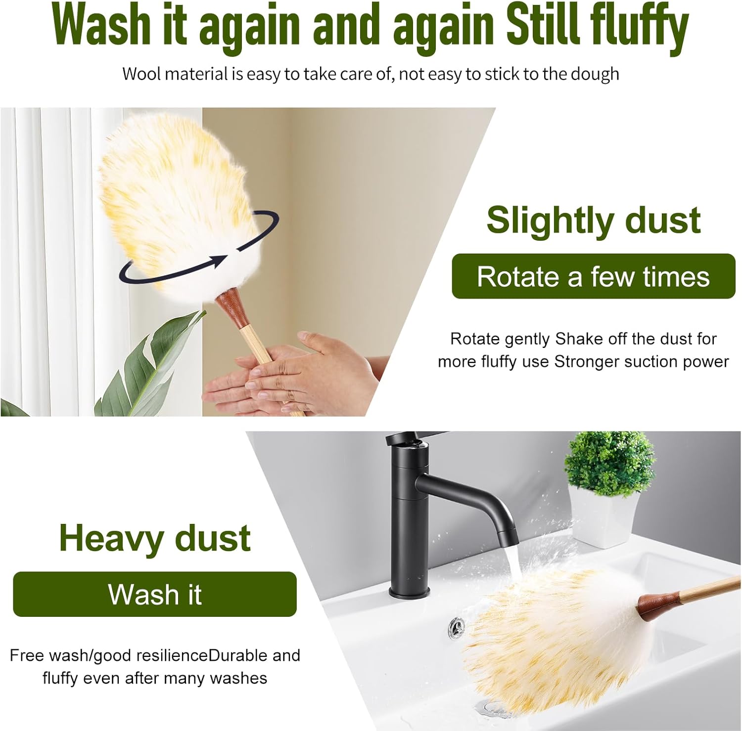 Natural Lbswool Duster 16 Inch Handheld with Wooden Handle Duster