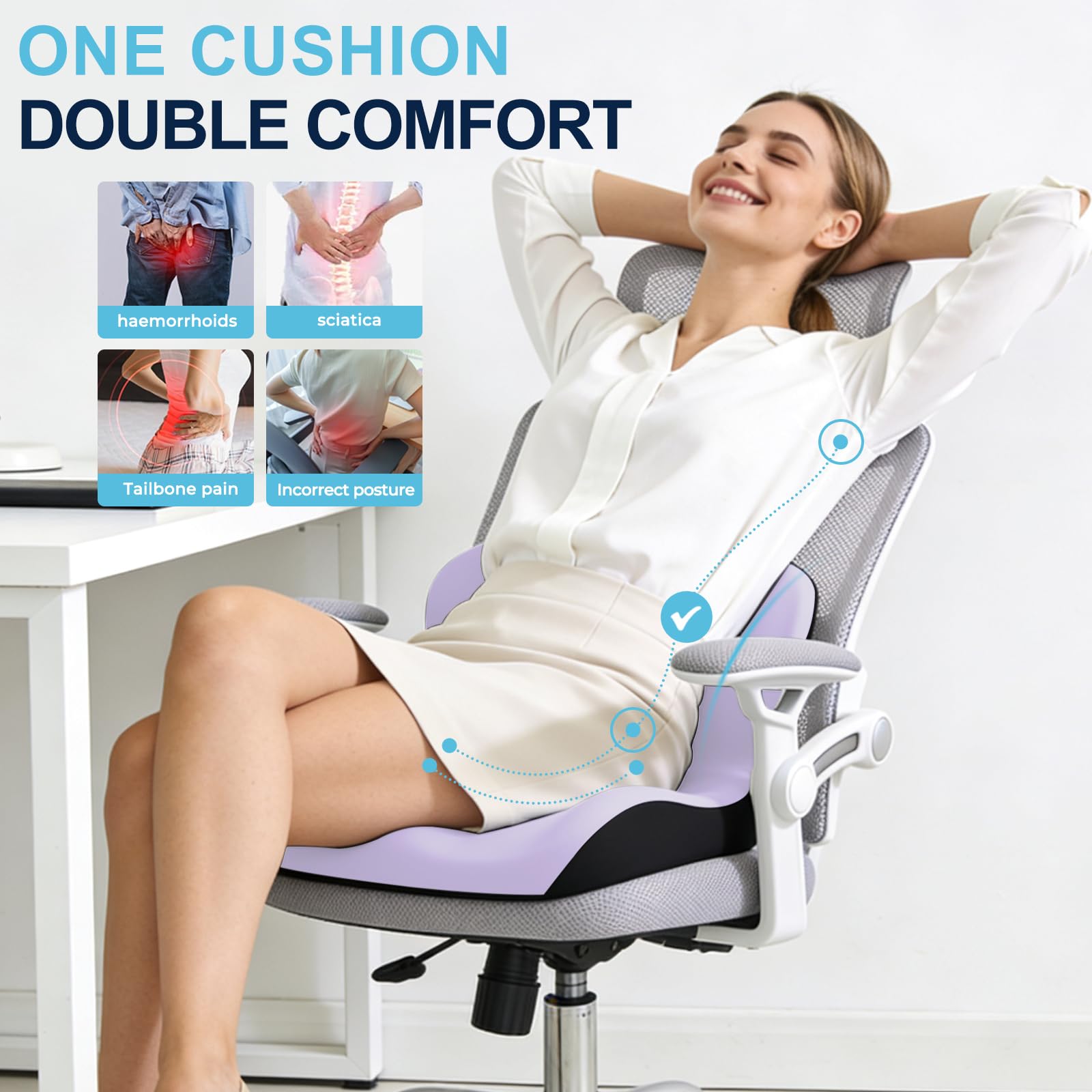 Cojín de asiento para silla de oficina y coche, cojines ergonómicos en forma de L, cojín de espuma viscoelástica, almohada de apoyo lumbar para silla de ruedas, coche, hogar, oficina, color