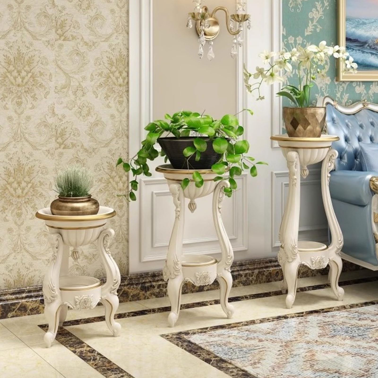 Stojak na rośliny doniczkowe Elegancka półka na kwiaty Lekki uchwyt w kwiatowy wzór Dekoracyjny stojak na donice w stylu europejskim do każdego domu, salonu, ogrodu, biura,A,56cm Tall