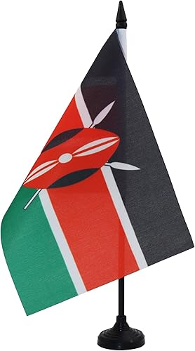 Miniatura 140 de Bandera de mesa Sierra Leona de 5 x 8 pulgadas, bandera de escritorio de Sierra Leona, 8.3 x 5.5 in, barra y base de plástico negro AZ FLAG