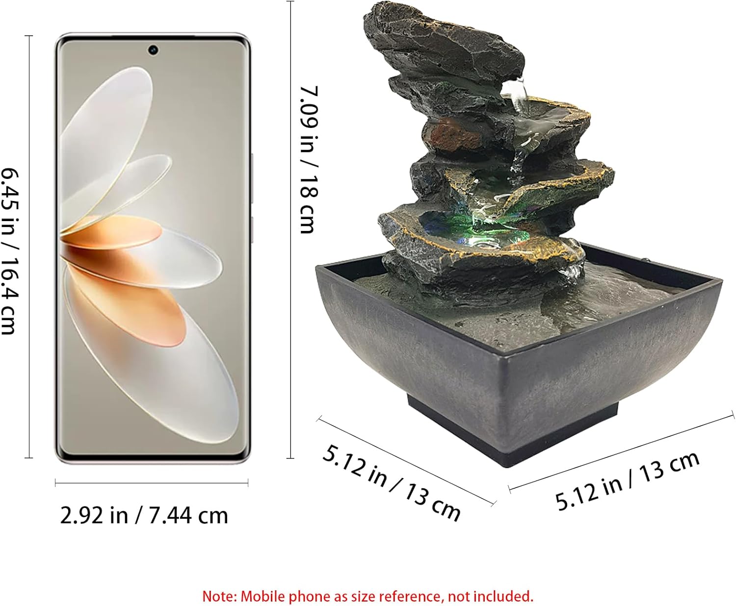 Indoor Tabletop Fountain Water Fountain with Light and Natural Waterfall Sounds for Desktop, Spa and Home Décor, 4-Tier Small Desktop Fountain for Leisure and Relax Zen Meditation