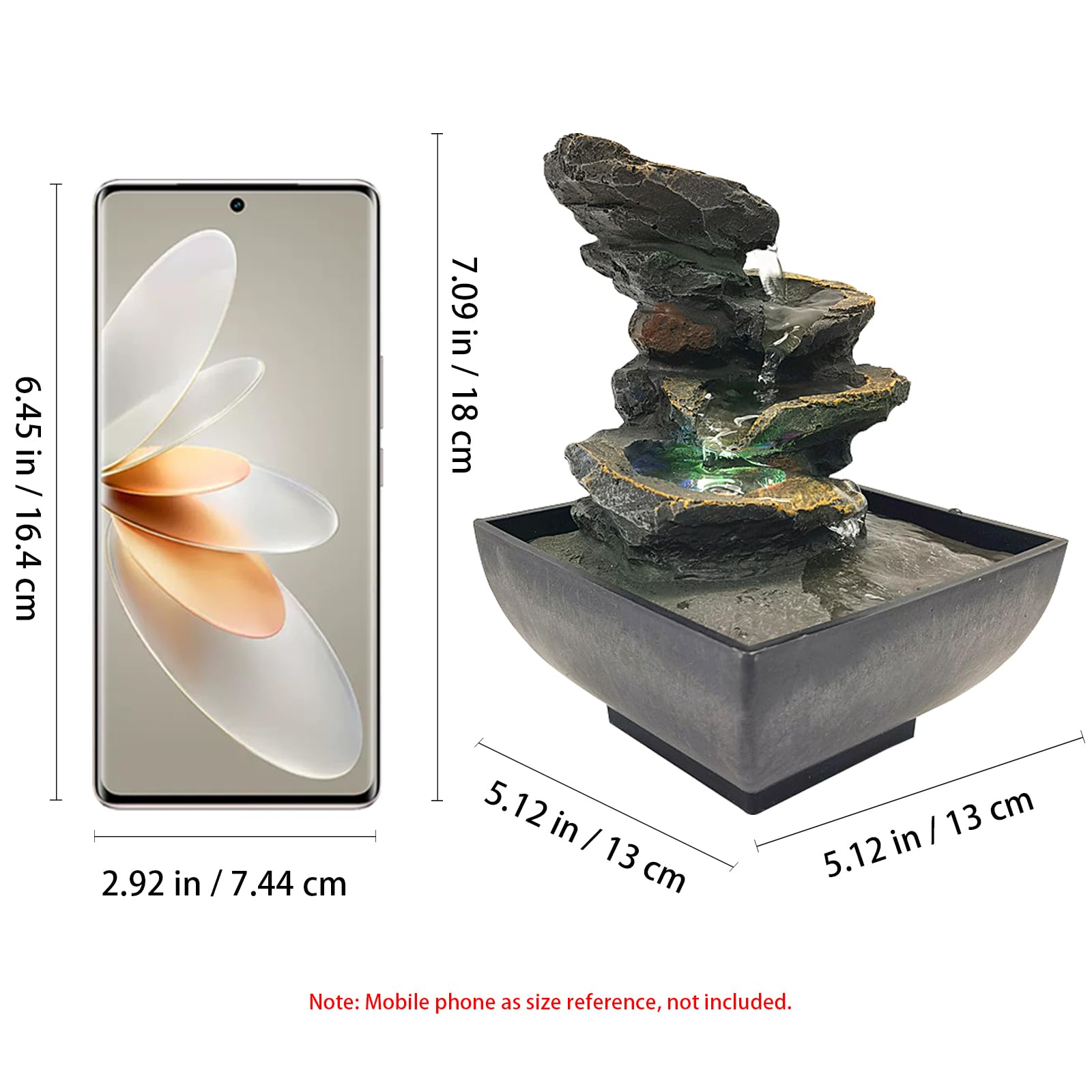 Fuente de mesa de interior GWZiehory con luz y sonidos naturales de cascada para escritorio, spa y decoración del hogar, fuente de escritorio de 4 niveles pequeña para ocio y relajación, meditación