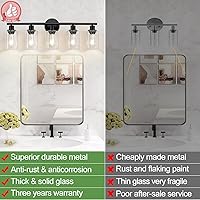 Vista 3 de Accesorios de iluminación de baño de 5 luces, luces de tocador modernas negras con pantalla de vidrio transparente, lámpara de pared de baño