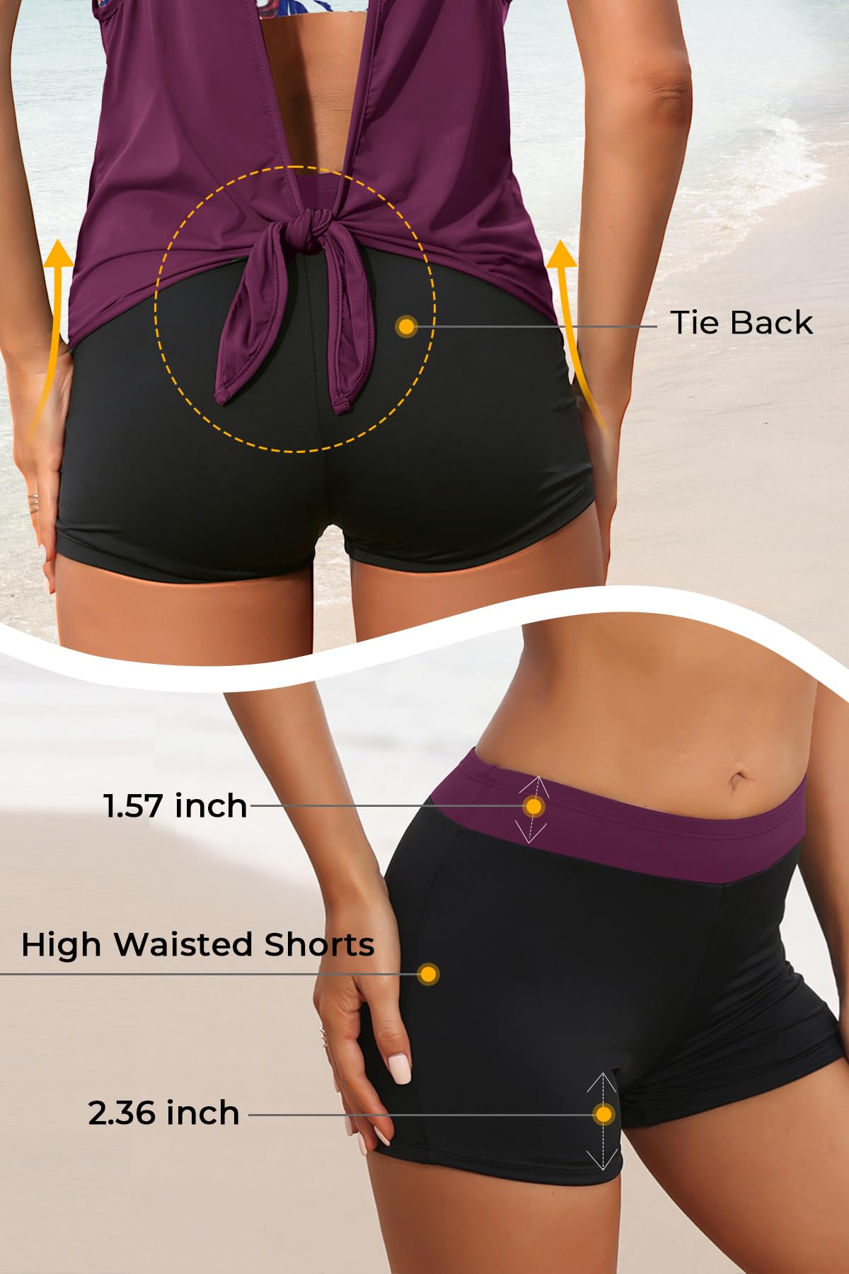 Aqua Eve Damen-Badeanzug, Tankini, 3-teilig, Badeanzug, Tanktop mit Shorts, offener Rücken, sportlicher Badeanzug