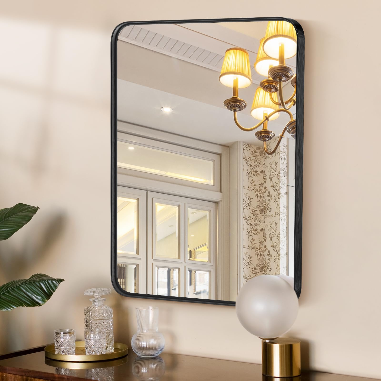 NEWBULIG Bathroom Mirror for Wall, 22x30 Inch Rectangle Mirror, Matte Black Metal Framed Vanity Mirror for Restroom Farmhouse, Anti-Rust, Tempered Glass