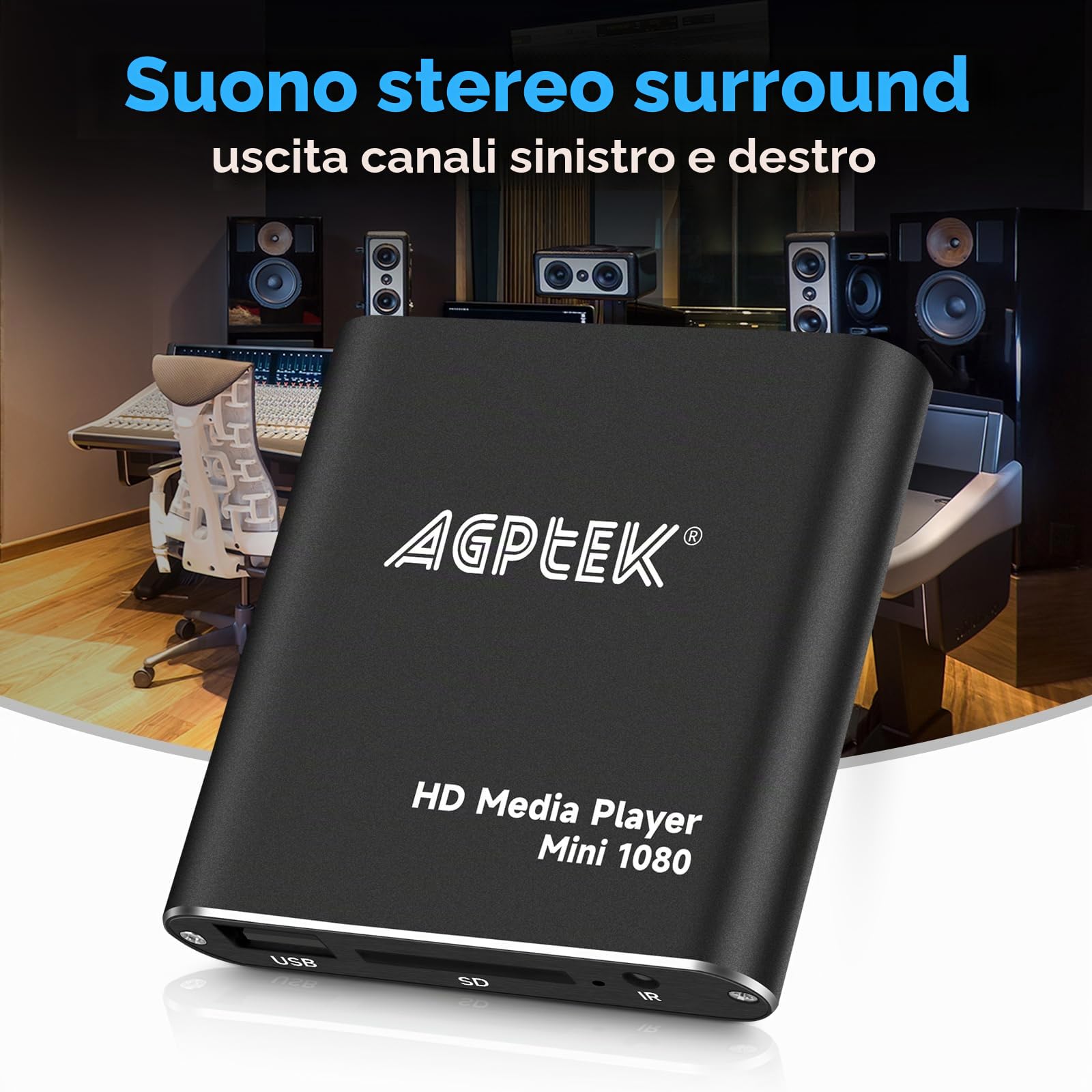 Lettore Multimediale, AGPTEK 1080p HDMI Lettore Multimediale per TV Mini HD Media Player con Telecomando per -MKV/RM- Unità USB HDD e Scheda SD(Nero)