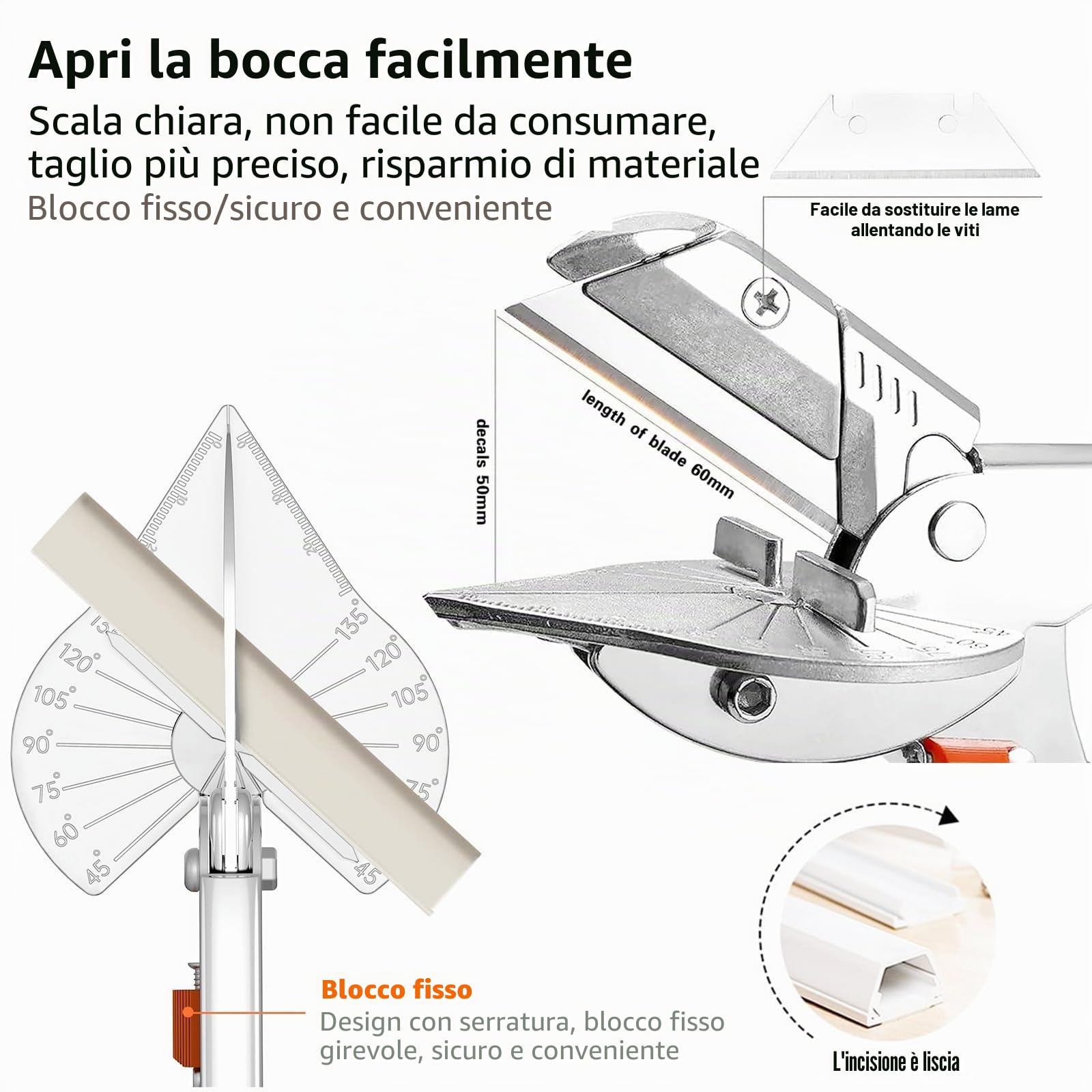 Forbici per Mitra 45°-135° Cesoie Angolari Taglierina Multi-Angolo Regolabili con 20 Lame di Ricambio