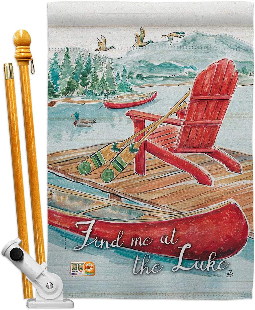 Find Me At The Lake House Flag Outdoor Rustic Cabin Moose Wildlife Adventure Forest Small Decorative Gift Yard Banner Made In USA 28 X 40