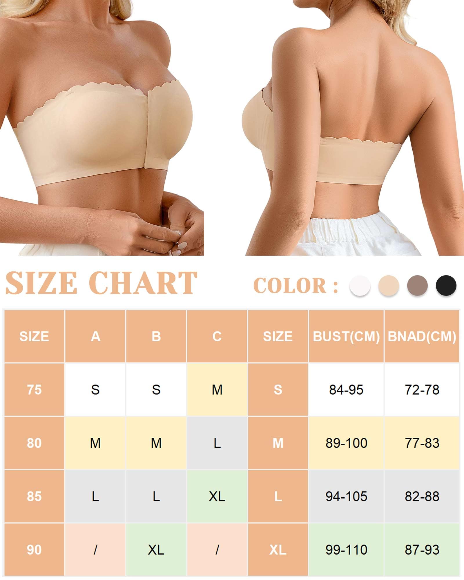 CheChury Sujetador sin Tirantes sin Aros Bandeau Top Push up para Mujer Comodos Sujetadores Tallas Grandes Multifunción Ajustables Bralette Invisible Reductor Costuras Básico Soporte Antideslizante