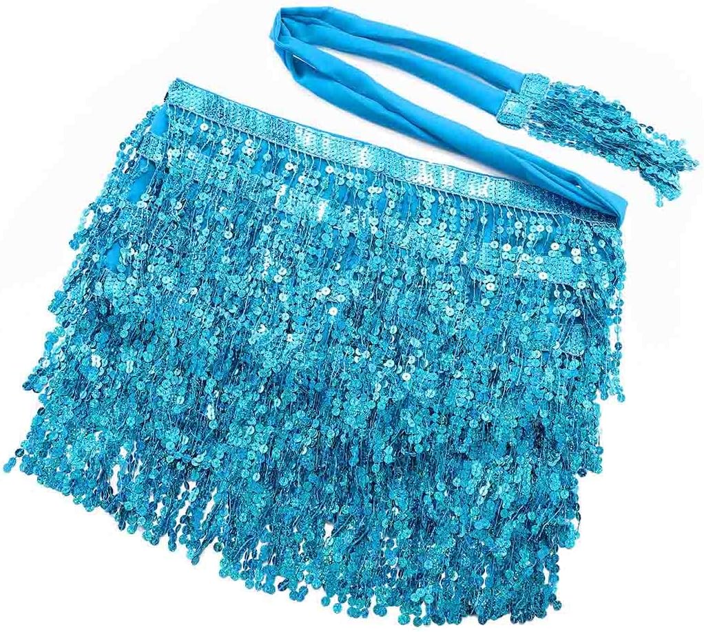 Zoestar Sequin Belly Dance Outfits Sparkly Rave Costume Skirts Tassel Sequin Bra Top Skirt for Women