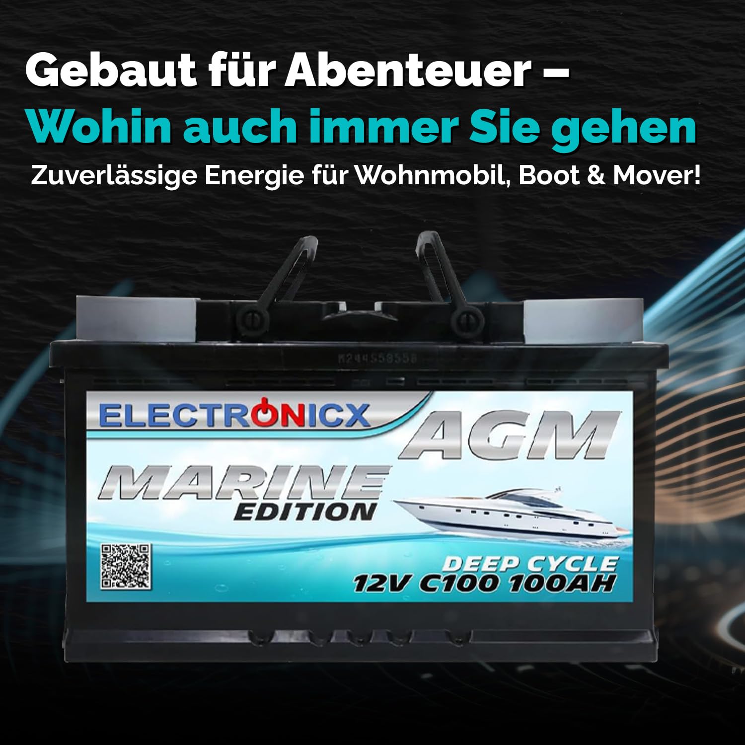 AGM Batterie 100Ah 12V – Solarbatterie für Wohnmobil, Wohnwagen, Boot, Mover – Versorgungsbatterie Deep Cycle – Wartungsfrei & Zyklenfest