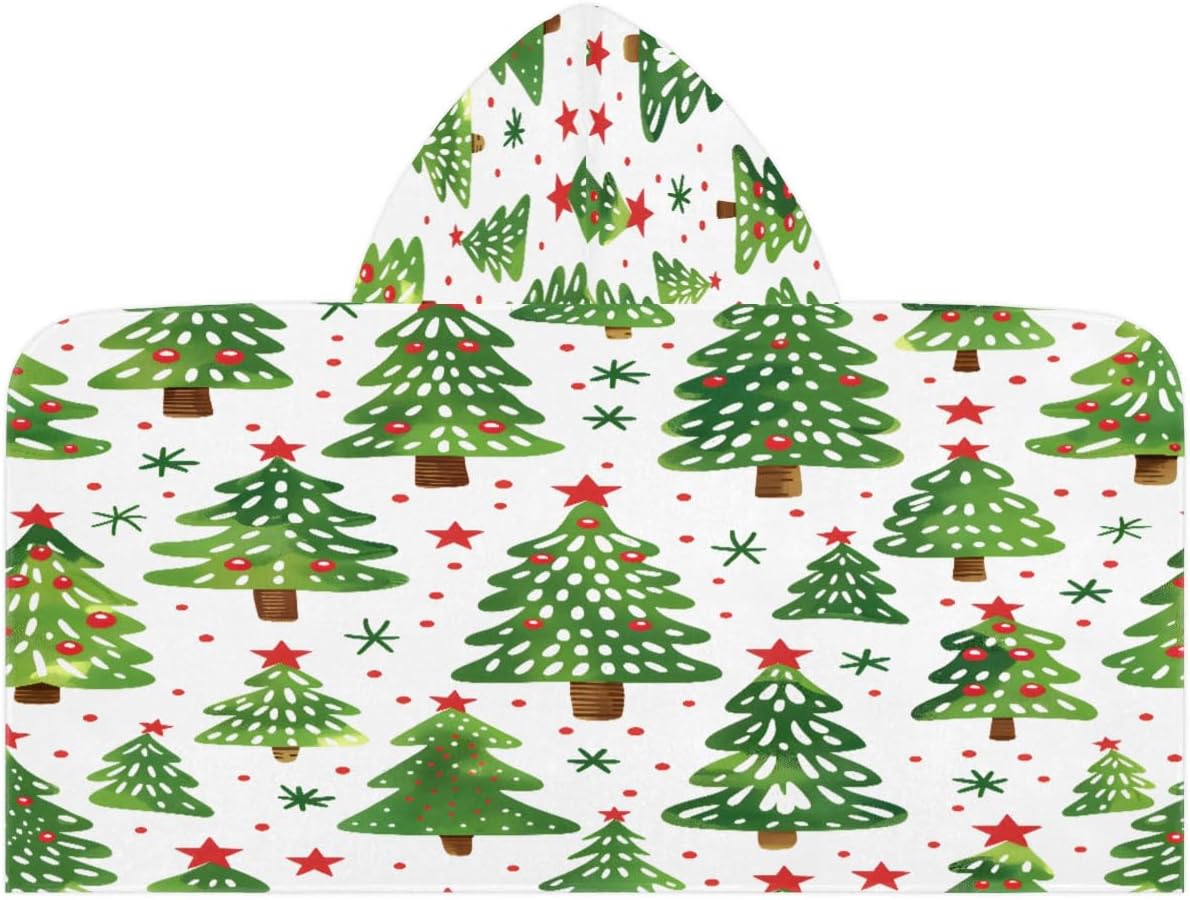 Pardick Kid Bath Towels Green Christmas Trees Kids Towel with Hood for Girls Boys Beach Towel Pool Cover Up Soft Absorbent Toddler Hooded Bath Towel for Shower, Beach, Pool