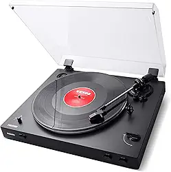 Ion Toca-discos Automático de Duas Velocidades com Conectividade Bluetooth e Pré-amplificador Integrado para Vinil de 33 1/3 e 45 RPM, Preto