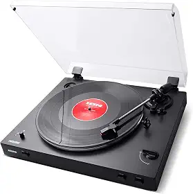 Ion Toca-discos Automático de Duas Velocidades com Conectividade Bluetooth e Pré-amplificador Integrado para Vinil de 33 1/3 e 45 RPM, Preto