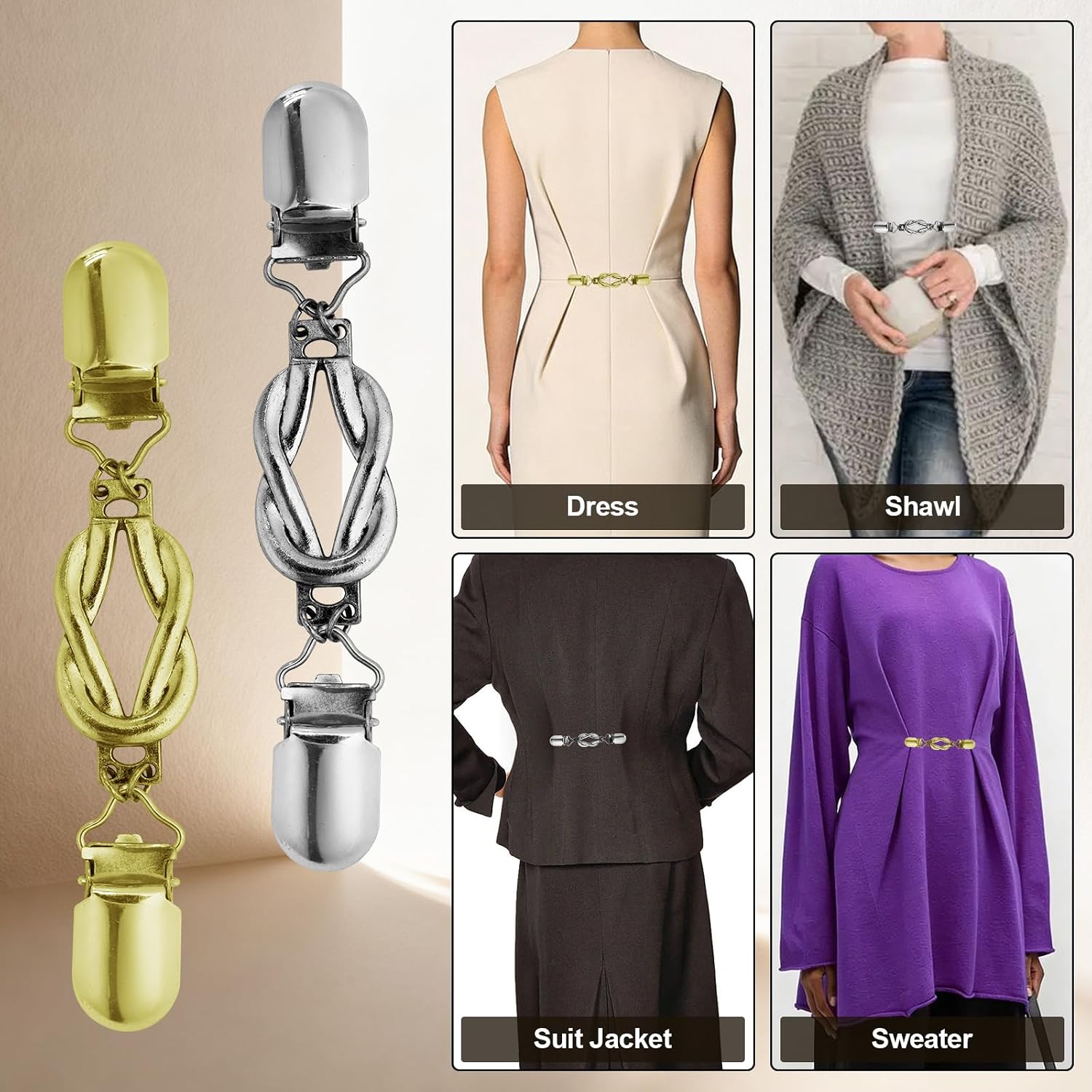 2 Pcs Waist Cincher & Shirt Clips, Silver+Gold