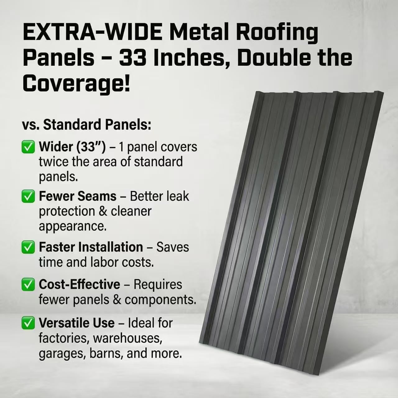 Extra-Wide Compact Metal Roofing Panels, 33" Wide x 32" Long Corrugated Steel with Screws, Waterproof for Small Shed, Pergola, Patio Cover, Gazebo & DIY Projects, 4-Pack Gray