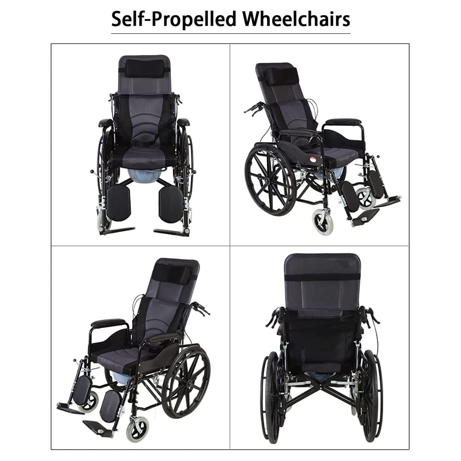 Sillas de ruedas autopropulsadas, silla de ruedas reclinable, silla de ruedas plegable, brazo de escritorio ligero, desmontable acolchado con patas elevadoras oscilantes