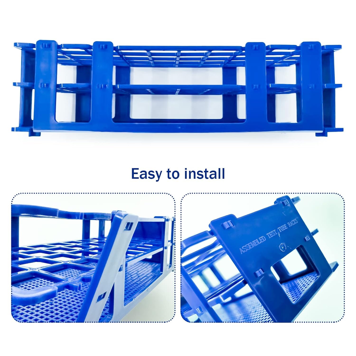3 Packs Plastic Test Tube Rack, 40 Holes Lab Test Tube Rack Holder for 20mm Test Tubes, Blue, Detachable (40holes)