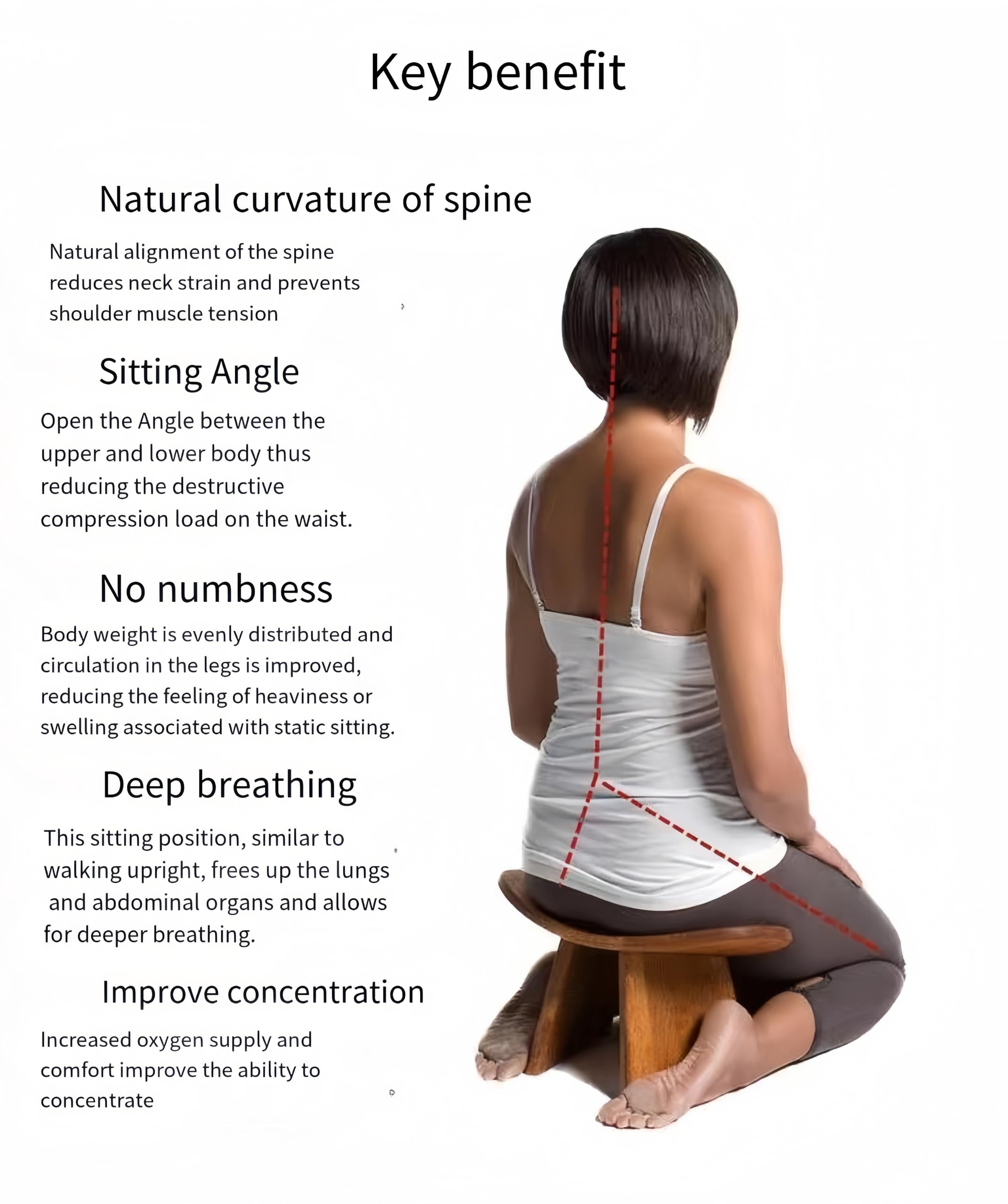 Sgabello inginocchiato in legno massello, sgabello da meditazione per tè, meditazione, yoga, sgabello ergonomico per il fitness domestico (L# è adatto per altezza superiore a 180 cm)