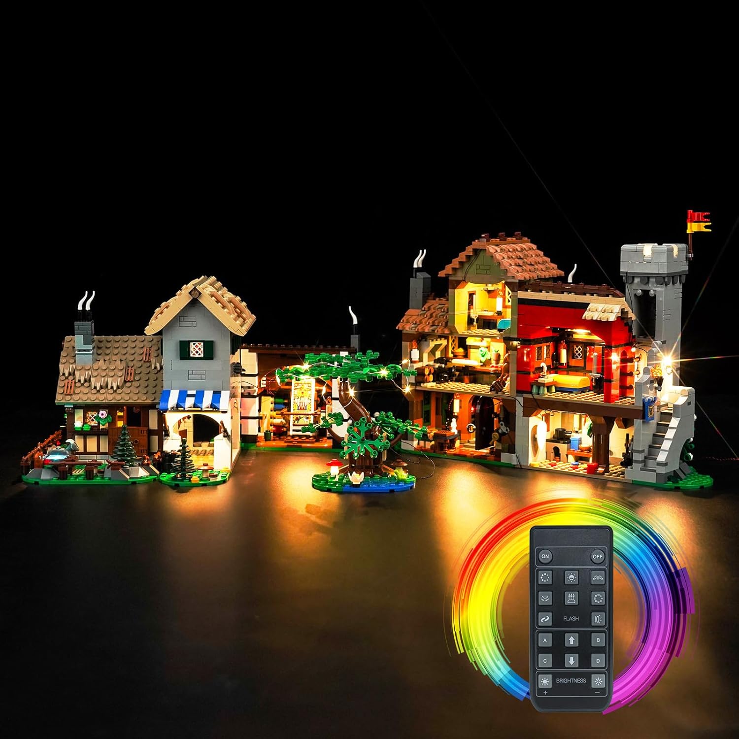 BrickBling LED Light Kit Compatible with Lego 10332 Medieval Town Square, Remote Control Version Lighting -No Model Included
