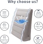Oreiller de voyage gonflable avec Air Pompe, Oreiller de lit léger portable pour dormir, Oron d'élévation des jambes pour le soulagement de la houle, Oreilleur post-chirurgie triangle avec/Couvercle lavable (gris clair)