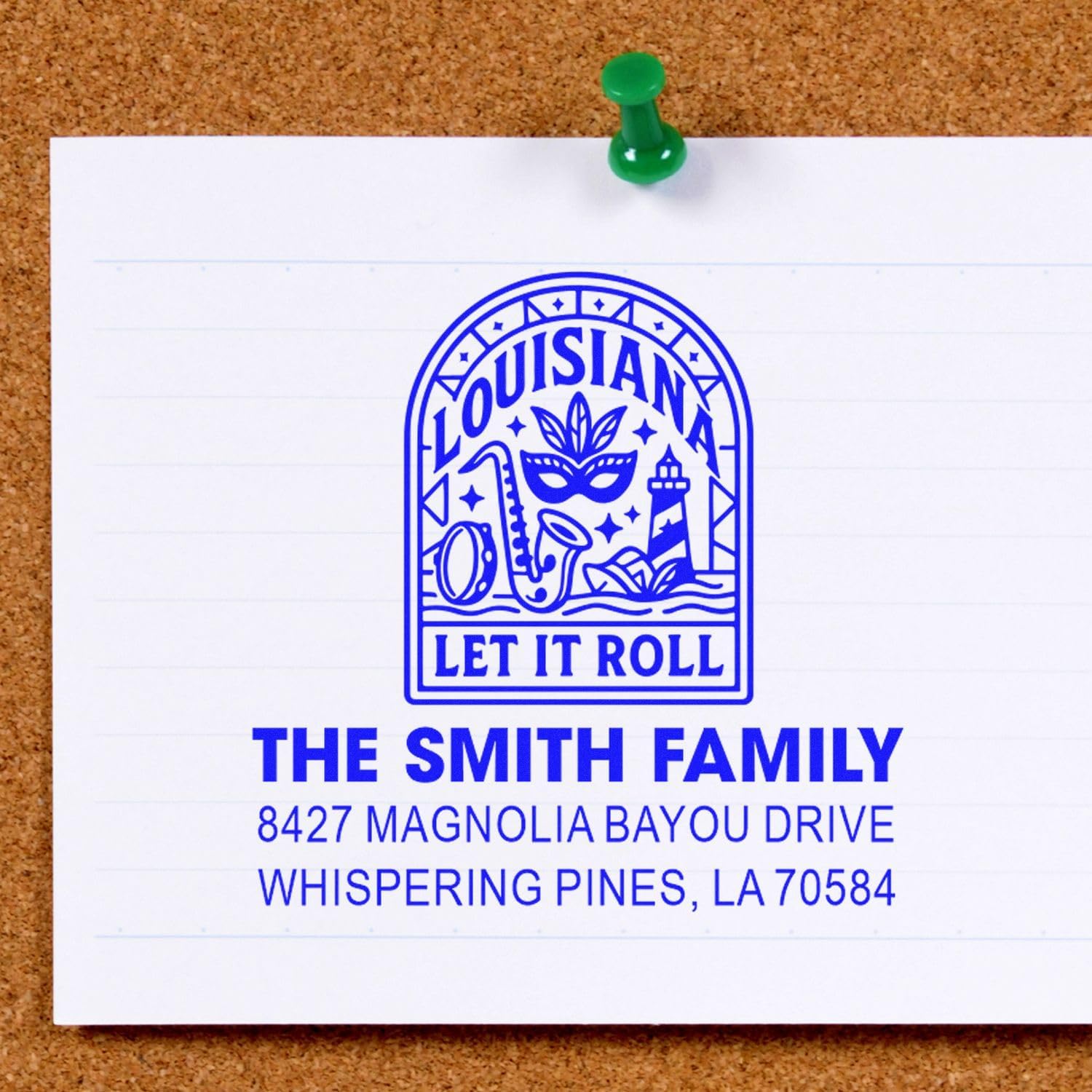 Louisiana Mardi Gras Design, Jazz Carnival Ink Stamp - Chic Made to Order Standard 1-5/8" Square Wood Handle Design, for Event Planners & Enthusiasts, Unique Personalized Line Inked