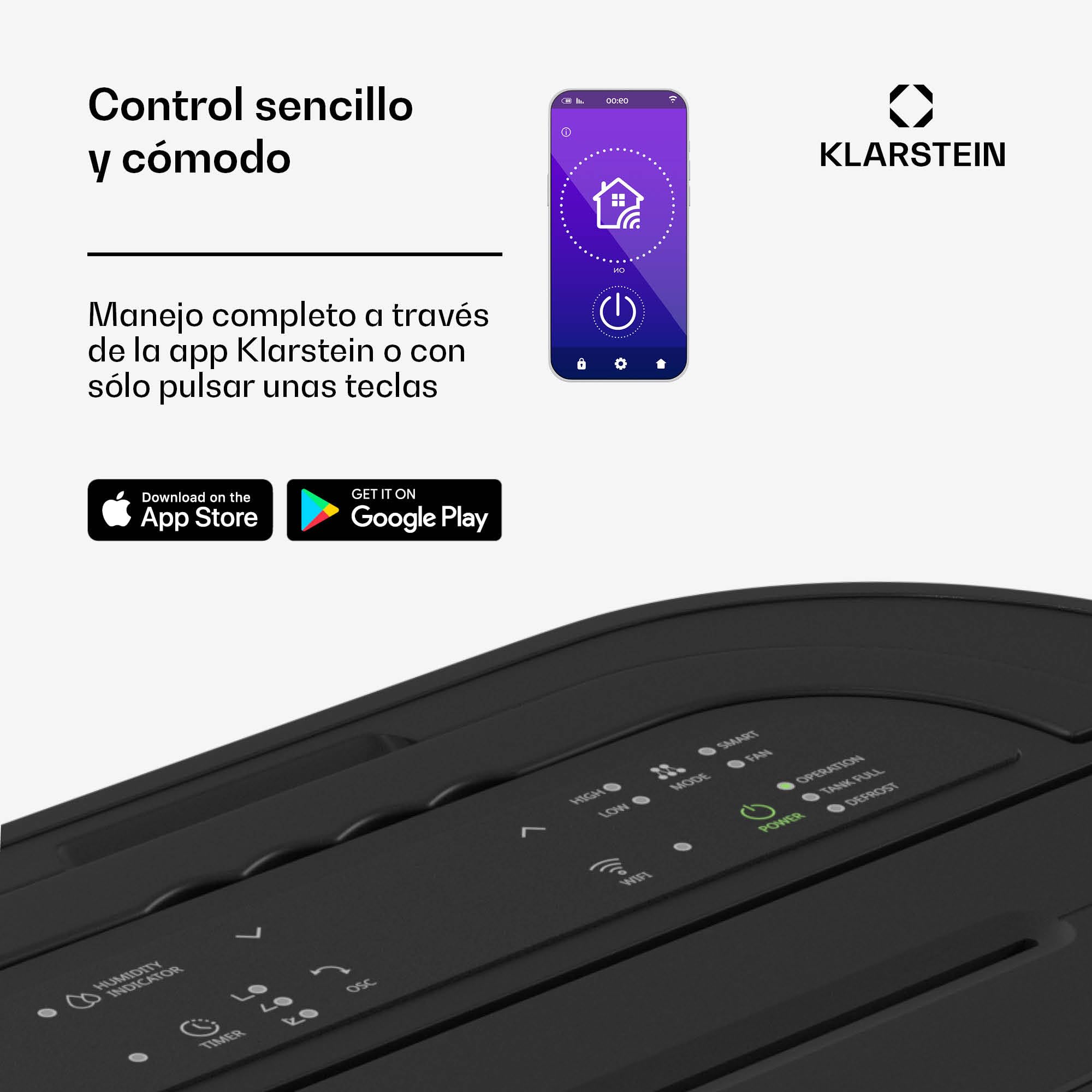 Klarstein DryFy ProConnect 24L Deshumidificador Smart, Wi-Fi, Silencioso, Bajo Consumo, Temporizador 24h, Filtro HEPA, Control de Humedad, Portátil para Hogar/Oficina, Habitaciones hasta 36m², Negro