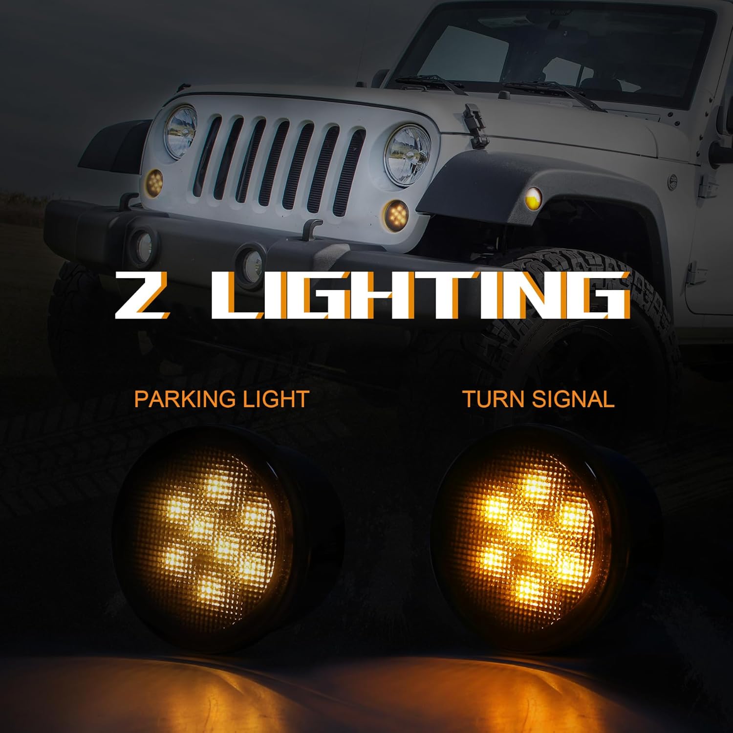 JK Turn Signal Lights Smoked Lens Amber LED Front Grille Parking Lights for 2007-2017 Wrangler JK Unlimited