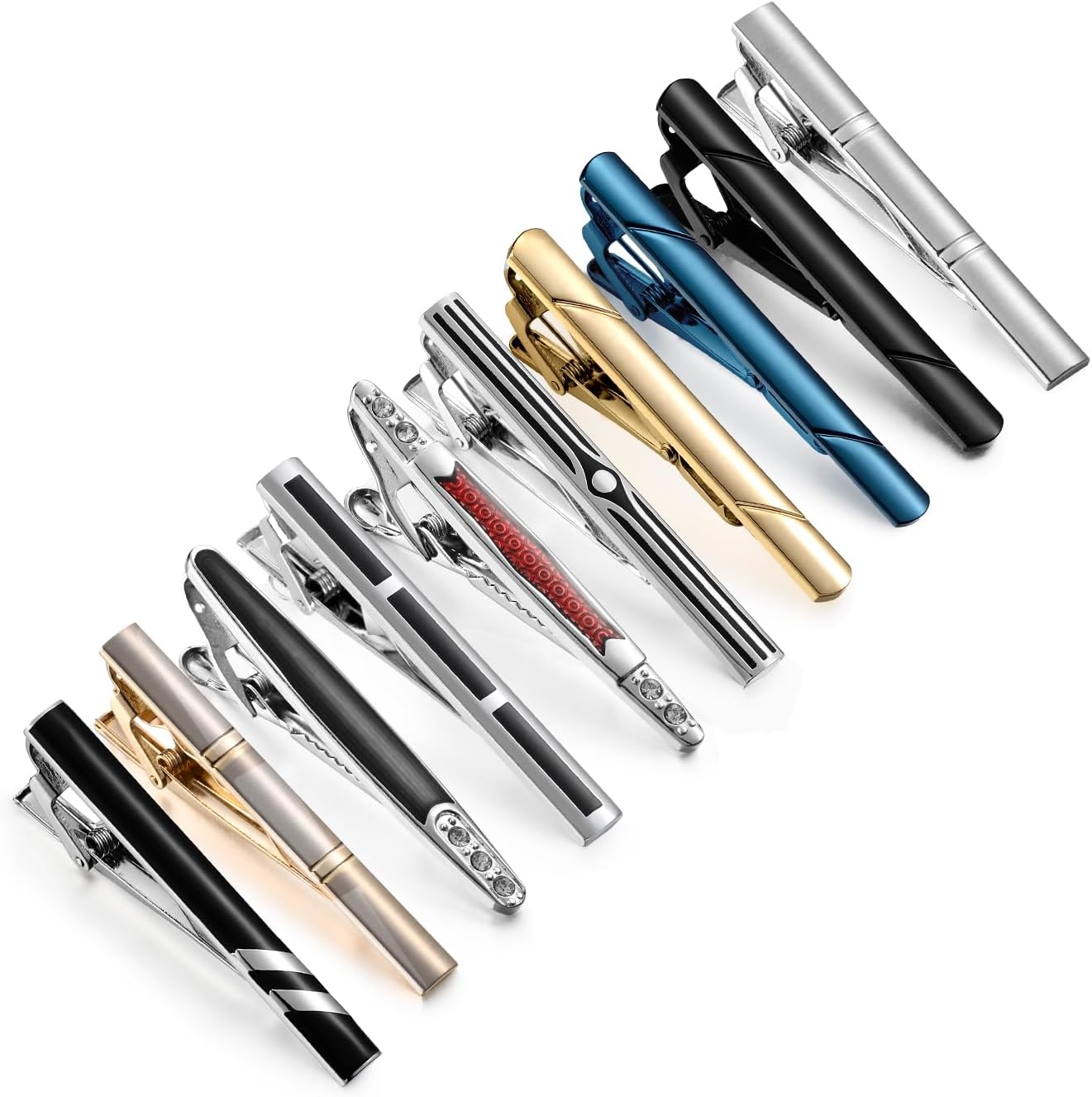 wynameleri Tie Pins for Men Silver Black 3 Pcs 10 PCS Short Tie Clip Set 2.3, 2.4 Inch Business Shirt Necktie Pinch for Men
