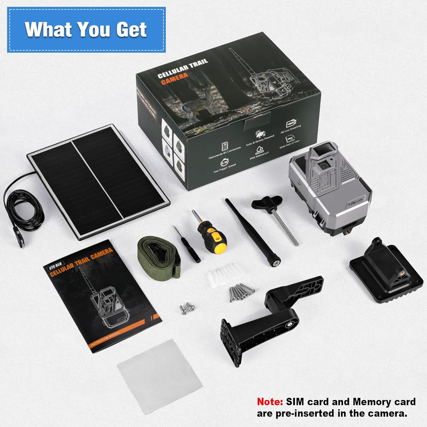 Vyze-Link Cellular Security Camera No WiFi, Game Cam with Pre-Installed SIM Card, Flexible Data Plan, Solar Battery Power, Night Vision, Motion Trigger, IP66 Waterproof, Outdoor Backyard Monitoring