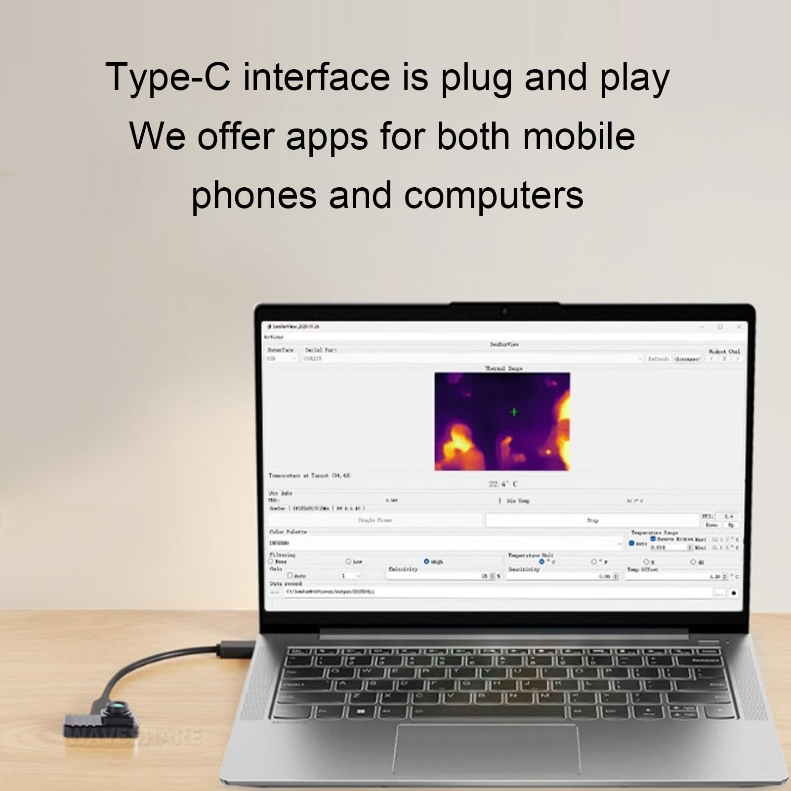 Goshyda Kamera Termowizyjna do Telefonu Komórkowego USB C, Kamera Termowizyjna o Rozdzielczości 160x120 z Kątem Pola 88 Stopni, dokładnością 3,5°C, wysoką temperaturą, kamerą