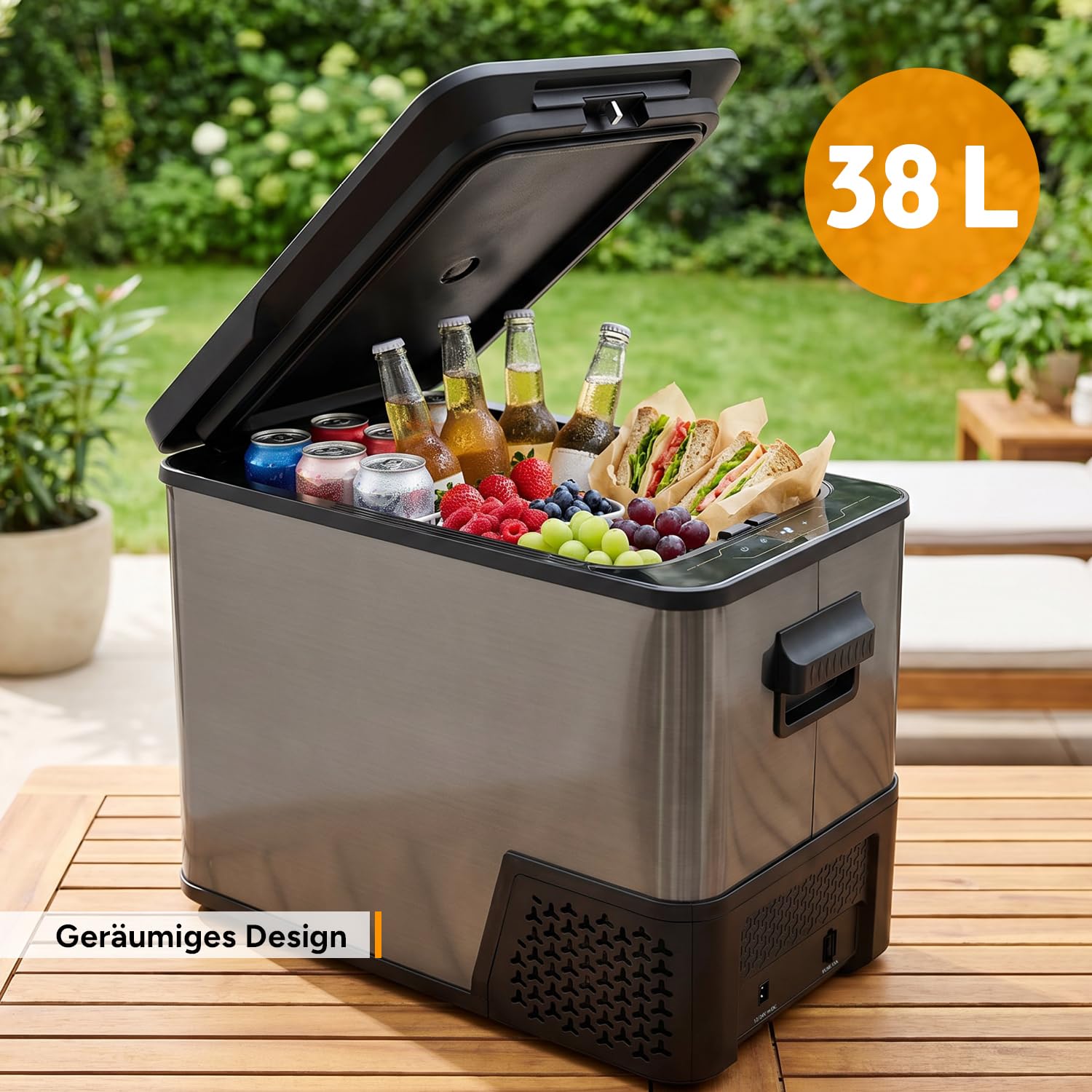 TZS First Austria Kompressor-Kühlbox 38L - bis -20°C - 41 dB - 12V 24V 230V - Anti-Fingerprint - für Auto Camping Reise - Dark Steel