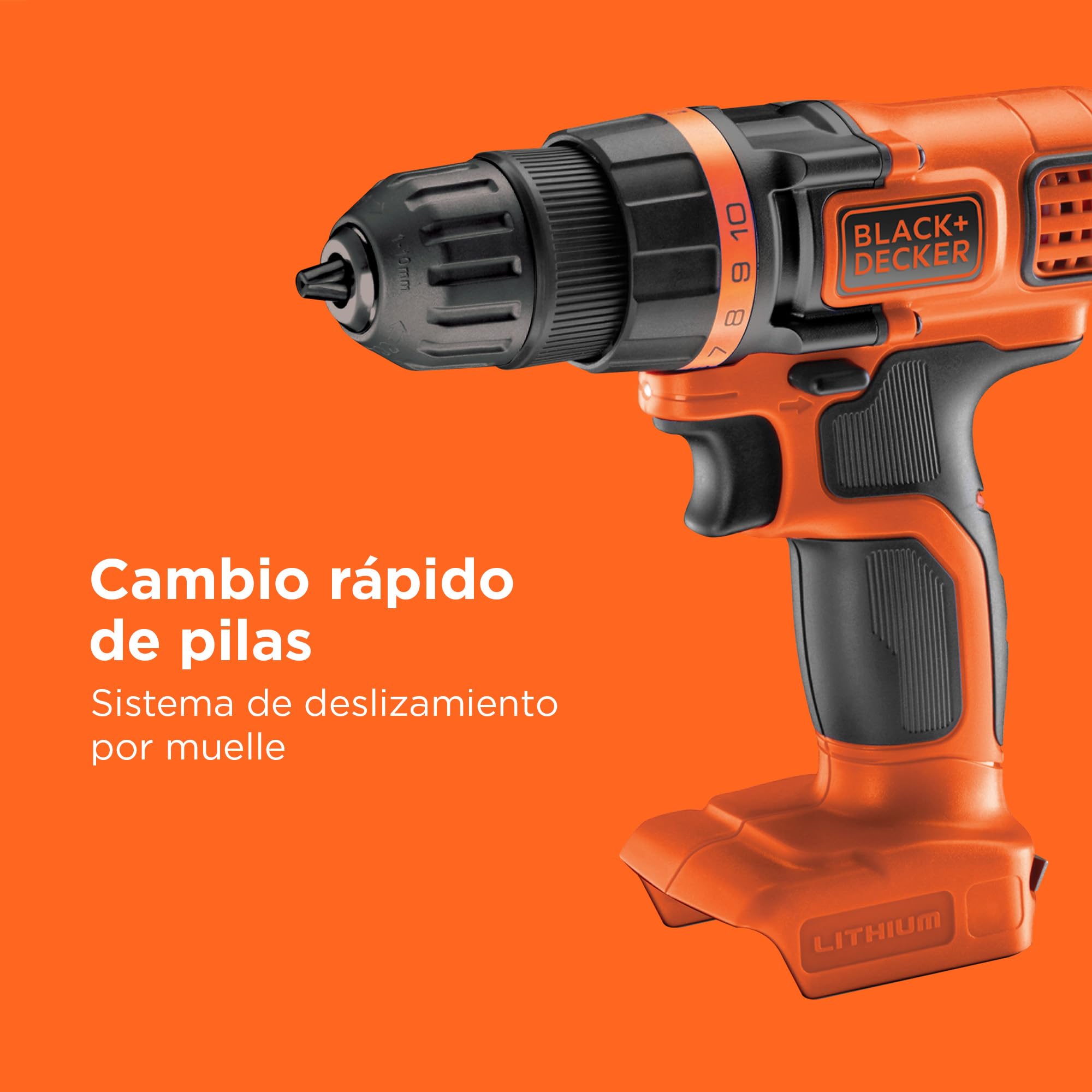 BLACK+DECKER Atornillador sin cable 18V, 28Nm de par, 10 ajustes de par, diseño compacto, sin accesorios, BDCDD18N-XJ