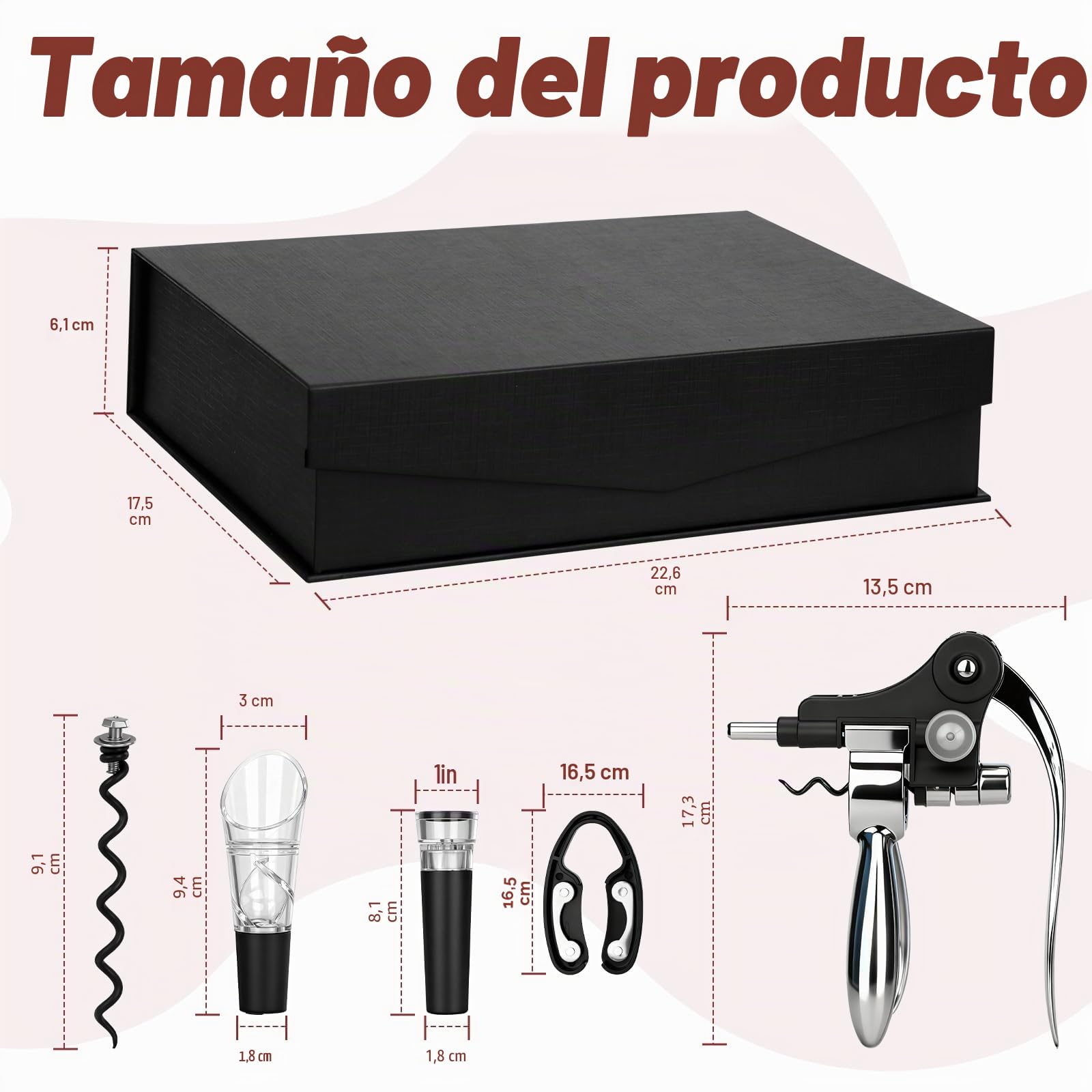 Sacacorchos Set Vino Accesorios 5 Pcs ZUSUZU, Abridor de Vino, Set de Accesorios para Vino, Abridor de Vino de Conejo, con Caja Regalo, Juego de Sacacorchos para Amantes del Vino