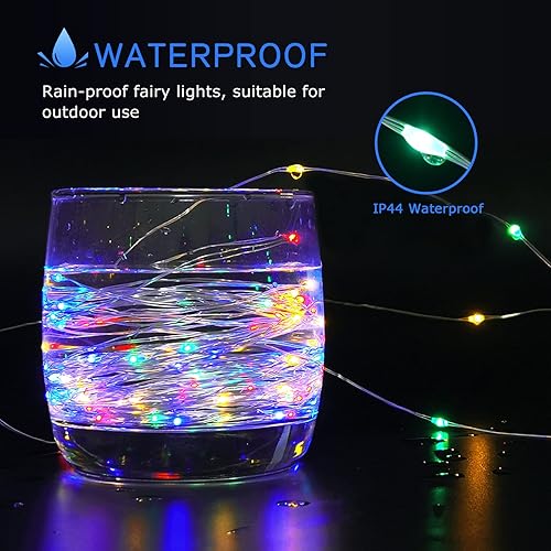 Vista 46 de JMEXSUSS Paquete de 2 luces de hadas azules que funcionan con pilas, 100 luces LED azules de 33 pies impermeables con temporizador remoto, luces