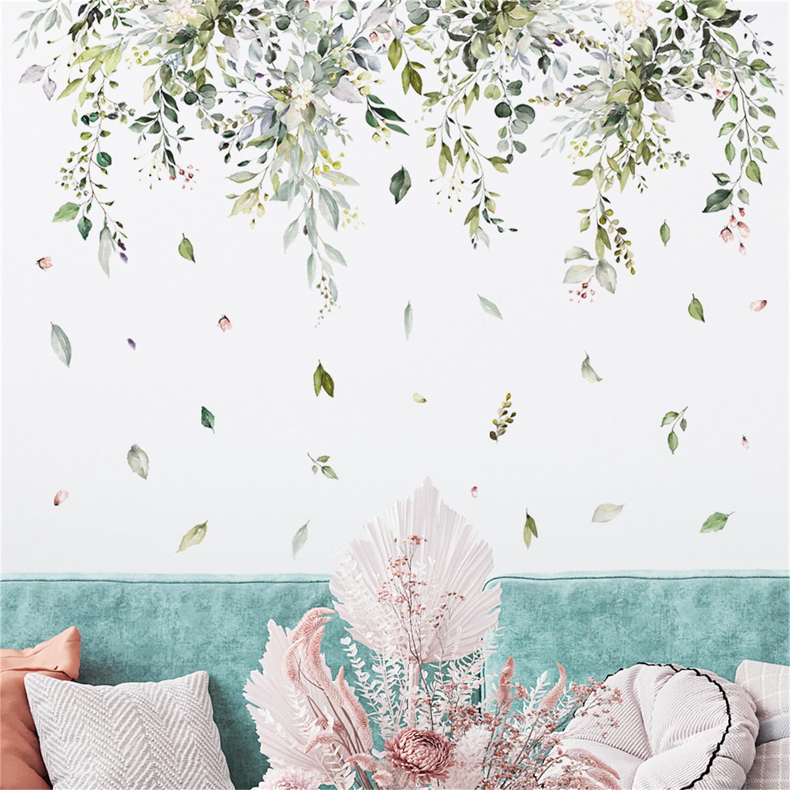 Autocollants muraux amovibles feuilles vertes pour déco chambre et salon